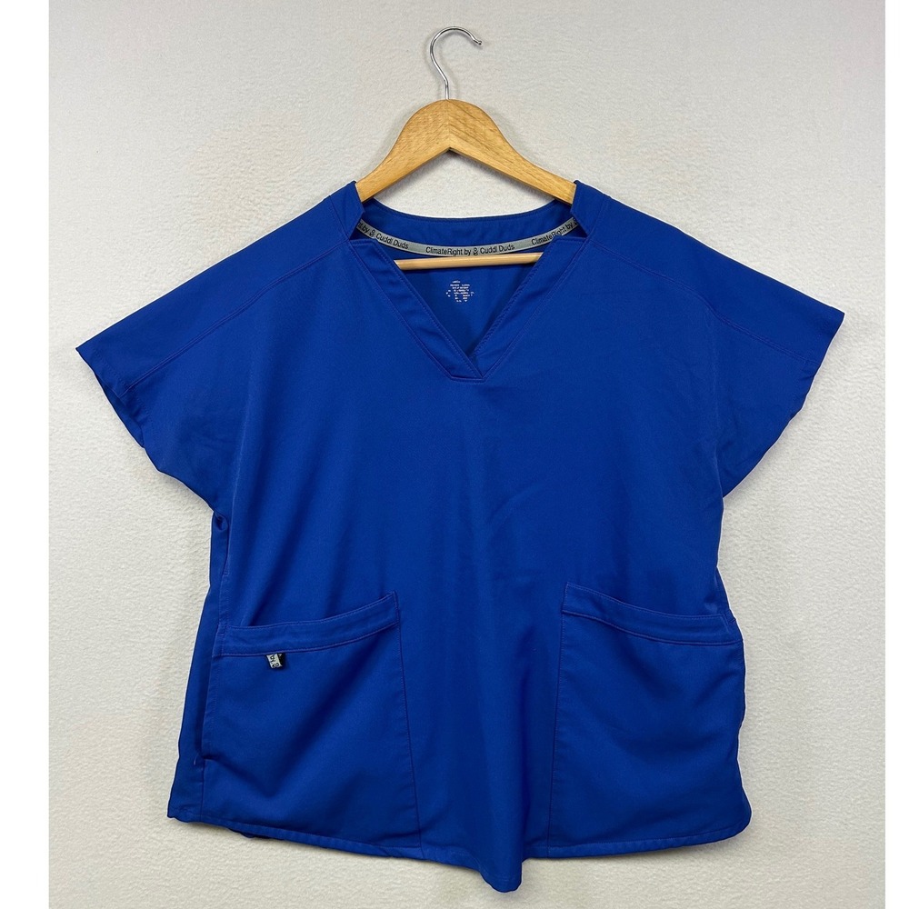 Medical Nursing ClimateRight by Cuddl Duds Womens Medium Blue V-Neck Scrub Top